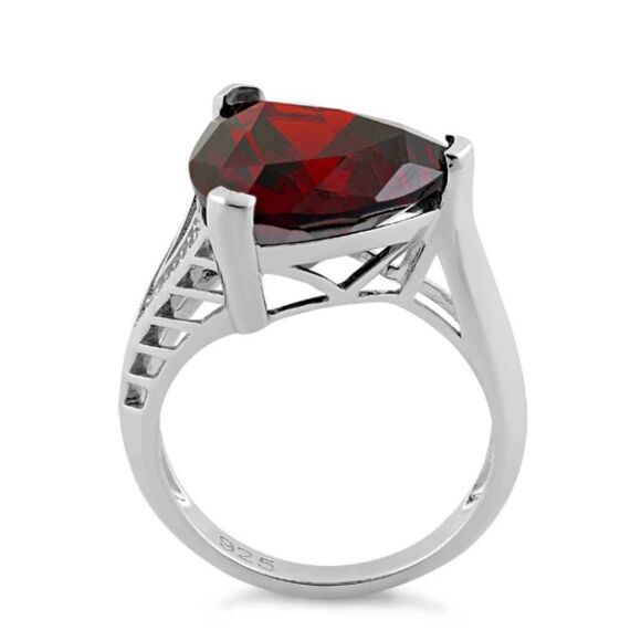 Sterling Silver Extravagant Trillion Dark Garnet CZ Ring New - Picture 3 of 4